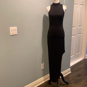 Bebe Mock Neck Asymmetrical Dress with back zipper
